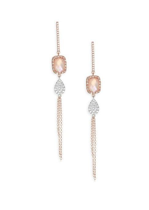 Meira T Diamond, Rose Quartz & Pink Mother-of-pearl Doublet Fringe Earrings