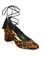 Schutz Ariana Leopard-print Calf Hair Lace-up Block-heel Pumps