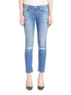 Rag & Bone/jean Slim-fit Knee Slit Distressed Capri Jeans