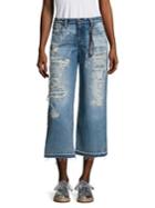 Tortoise Distressed Cropped Wide-leg Jeans