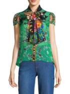 Alice + Olivia Jeannie Bow Collar Floral Blouse