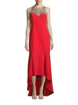 Marchesa Notte Beaded Hi-lo Crepe Gown