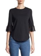 See By Chloe Embroidered Lace Bell-sleeve Cotton Top