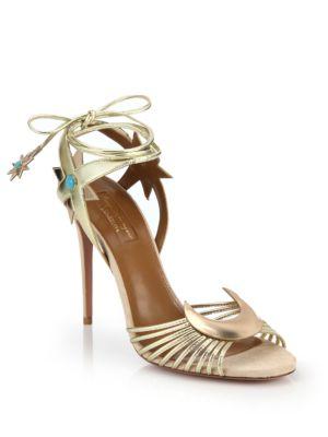 Aquazzura Aquazzura By Poppy Delevingne Metallic Leather & Suede Sandals