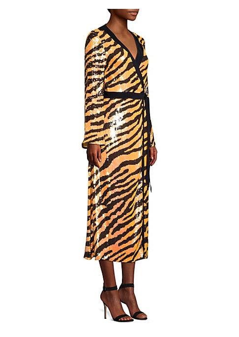 Rixo Gigi Tiger Sequin Wrap Dress