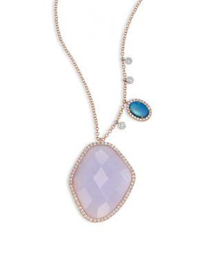 Meira T Diamond, Opal & 14k Rose Gold Pendant Necklace