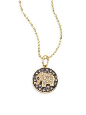 Sydney Evan Small Elephant Diamond & 14k Yellow Gold Medallion Necklace
