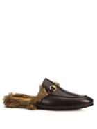 Gucci Princetown Fur-lined Leather Slipper