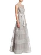 Teri Jon By Rickie Freeman Embroidered Floral Tulle Gown