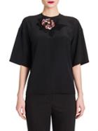 Dolce & Gabbana Floral Embroidered Silk Crepe De Chine Blouse
