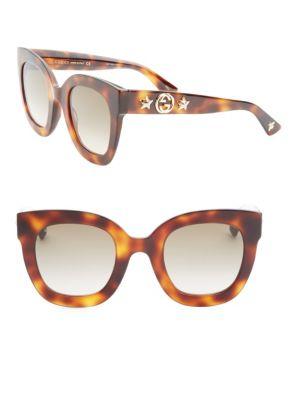 Gucci Havana 28mm Rectangular Sunglasses