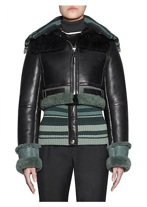 Acne Studios Crop Knit Shearling & Leather Jacket