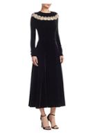 Oscar De La Renta Chain-embroidered Velvet A-line Dress