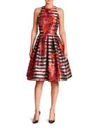 Carmen Marc Valvo Floral & Striped Fit-&-flare Dress