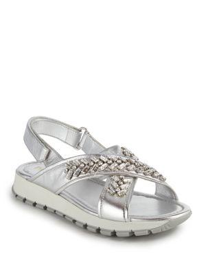 Prada Crystal-embellished Metallic Leather Sandals