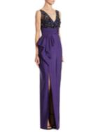 Marchesa Notte Beaded Draped Faille Gown
