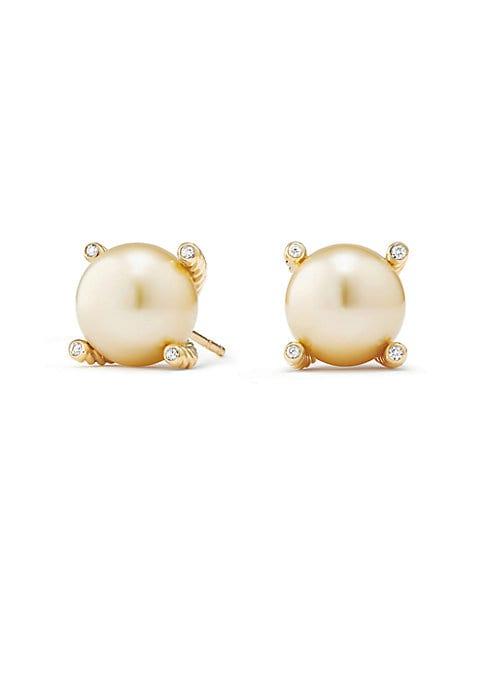 David Yurman South Sea 18k Gold Pearl & Diamond Earrings