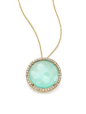 Kalan By Suzanne Kalan Blue Chalcedony, White Sapphire & 14k Yellow Gold Large Round Pendant Necklace