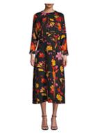 Rixo Lisa Floral Silk A-line Midi Dress