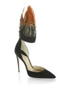 Paul Andrew Limited-edition Pasare Pheasant Feather & Suede D'orsay Ankle-strap Pumps