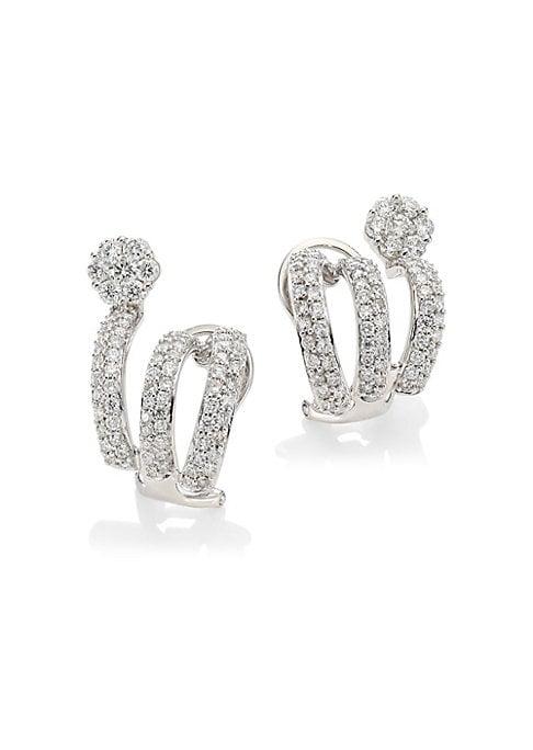 Hueb Diamond Flower 18k White Gold & Diamond Cuff Earrings