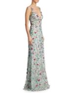 Marchesa Notte Embroidered Floral Metallic Trim Gown