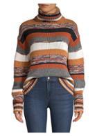 360 Cashmere Elenor Striped Crop Cashmere Turtleneck Sweater