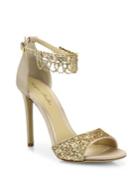 Monique Lhuillier Evelyn Jeweled Suede & Glitter Sandals