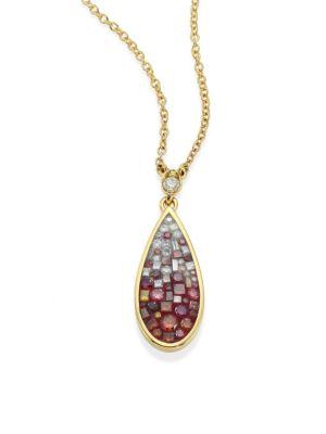 Pleve 18k Yellow Gold & Diamond Raspberry Ombre Teardrop Pendant Necklace