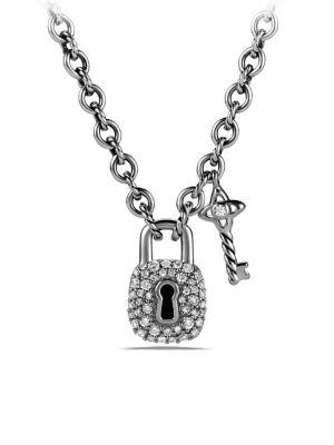 David Yurman Petite Lock And Key Charm Necklace With Diamonds