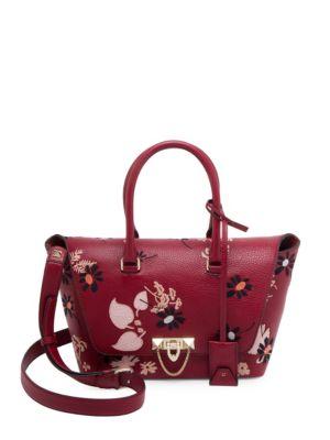 Valentino Small Demi Lune Floral-embroidered Leather Satchel