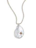 Chan Luu White Keishi Pearl, Diamond & Sterling Silver Pendant Necklace