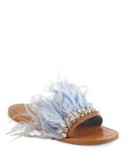 Miu Miu Jeweled Feather & Leather Slides