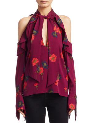 Tanya Taylor Adrienne Floral Cold-shoulder Silk Top