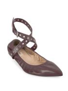 Valentino Love Latch Grommeted Leather Ankle-wrap Ballet Flats