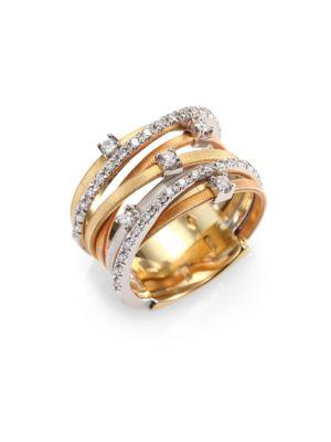 Marco Bicego Goa Diamond, 18k White, Rose & Yellow Gold Seven-strand Ring