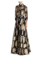 Teri Jon By Rickie Freeman Collared Floral Belted Gown