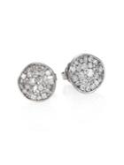 Pleve Ice Diamond & 18k White Gold Pebble Button Earrings