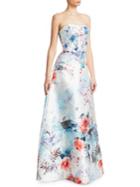 Theia Strapless Floral Ball Gown