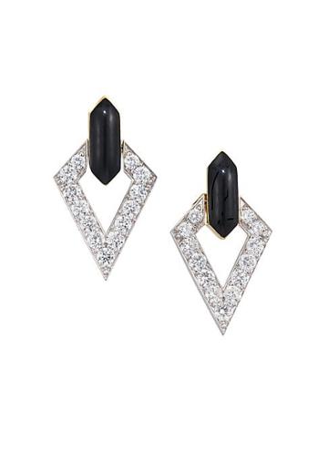 David Webb Motif Platinum, 18k Yellow Gold & Diamond Drop Earrings