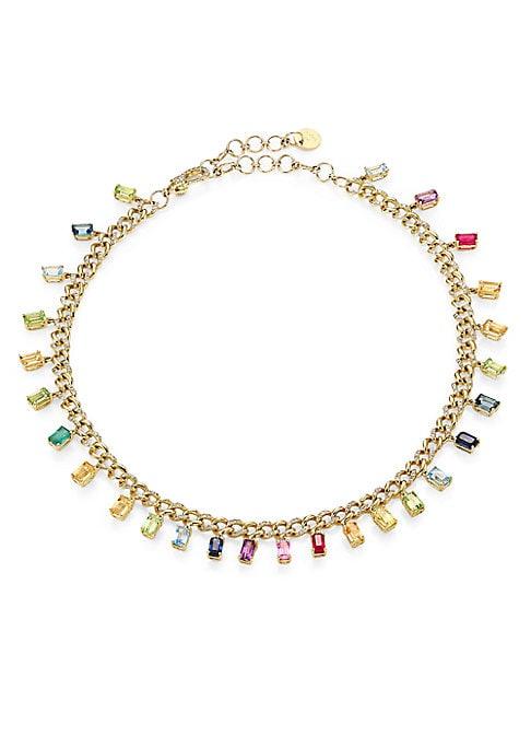 Shay Rainbow 18k Gold Mixed Gemstone & Diamond Choker Necklace
