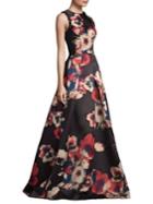David Meister Floral Jacquard Gown