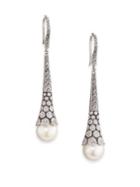John Hardy Dot 10.5mm White Pearl, Diamond & Sterling Silver Pendant Drop Earrings