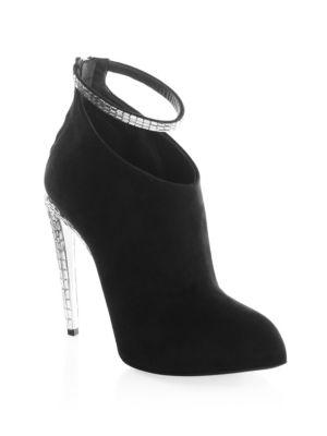 Giuseppe Zanotti Crystal Ankle Strap Suede Booties