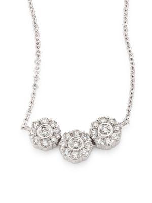 Hueb Three Flower Diamond & 18k White Gold Pendant Necklace
