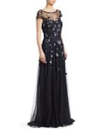 Theia Sequined Cap-sleeve Gown