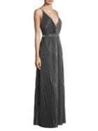 Laundry By Shelli Segal Metallic Pleated Foil Gown