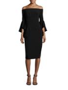 Milly Selena Italian Cady Bell Sleeve Off-the-shoulder Dress