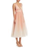 Marchesa Notte Pleated Cold-shoulder Gown