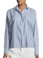 Vince Linen & Cotton Striped Split Back Shirt